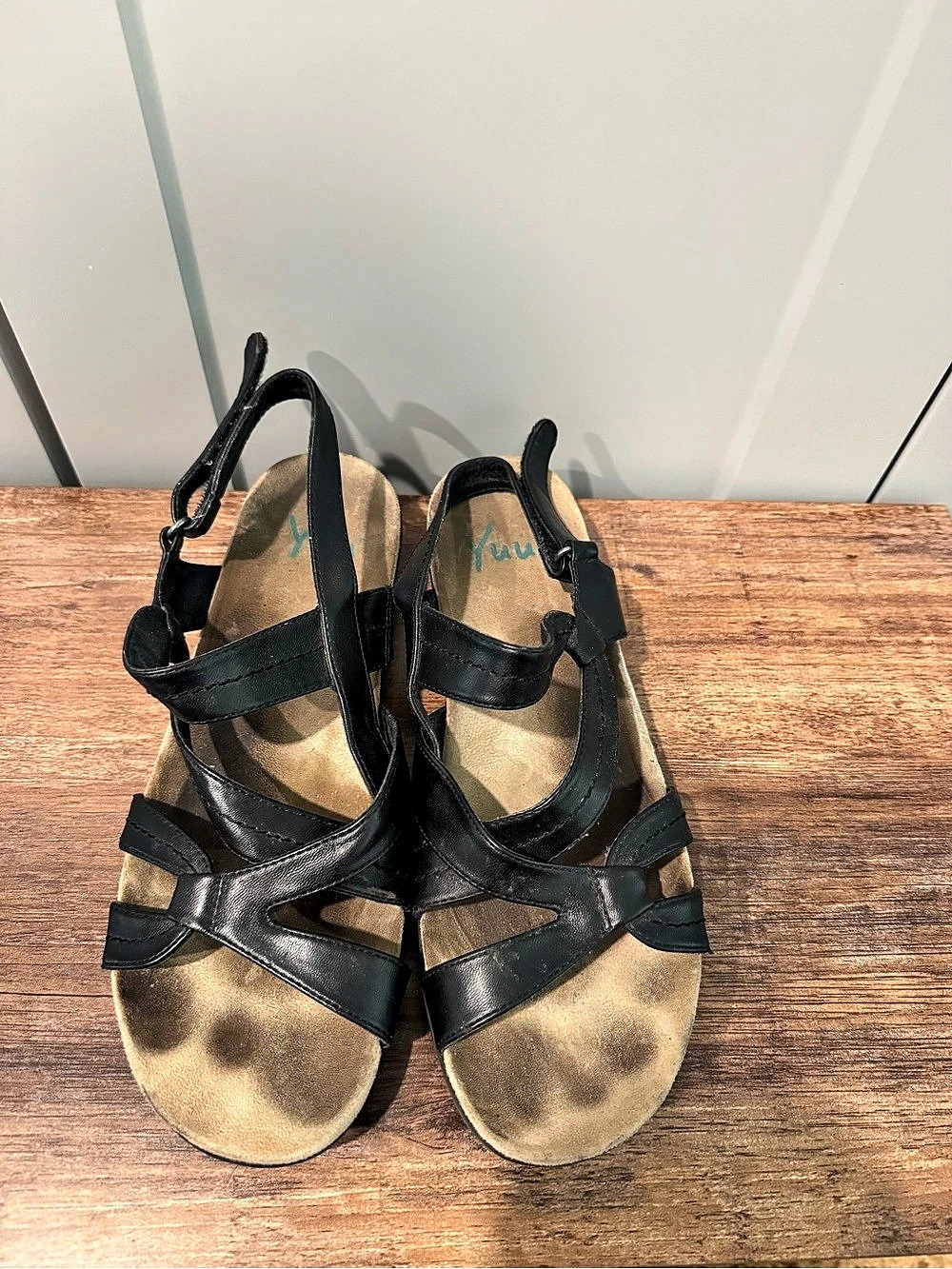YUU Black Leather Sandals Size 9.5 M
